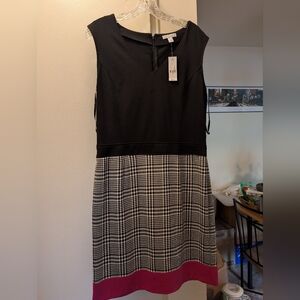 New York & Company Black and White Midi Dress with Pink Hem